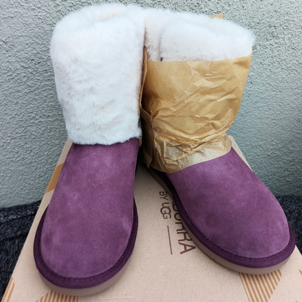UGG Purple Suede Boots with White Fur